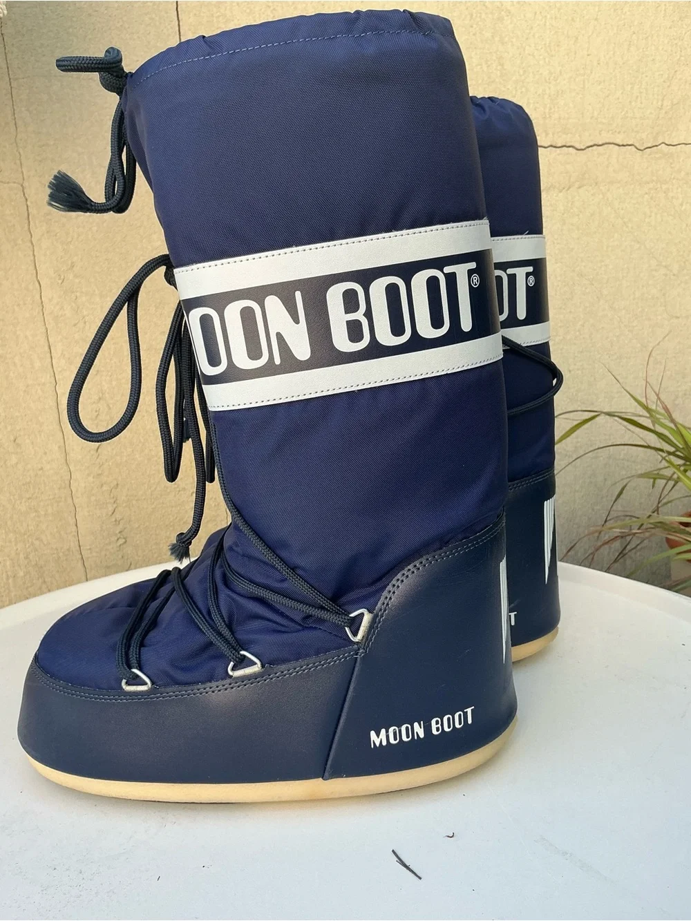 Navy Moon Boots with Logo Strap